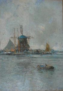 VAN HULST P 1900-1900,A HARBOUR LANDSCAPE WITH A WINDMILL,Lyon & Turnbull GB 2010-02-18