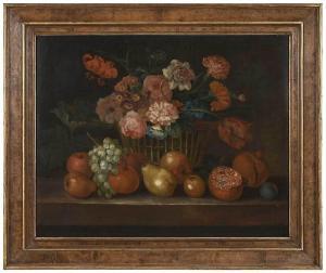 van HUYSUM Jacob,Still Life with Flowers and Fruit on a Tabletop,1737,Brunk Auctions 2020-10-02