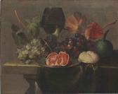 van HUYSUM Justus 1659-1716,A roemer, grapes, a gourd, bread and a pomegranate,Christie's 2014-06-04