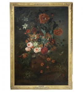 van HUYSUM Justus II 1684-1707,Roses, poppies, tulips and other flowers in a terr,Bonhams 2016-11-02