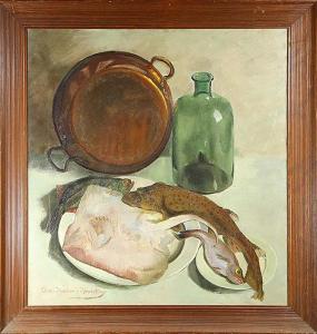 VAN ITERSON KNOEPFLE Olga 1879-1961,Still Life with Fish, Bottle and Copper P,Clars Auction Gallery 2015-03-21