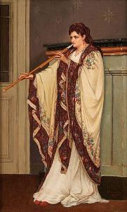 VAN KEMMEL Karel 1834-1885,La joueuse de flûte dans son intérieur,1870,Horta BE 2022-11-14