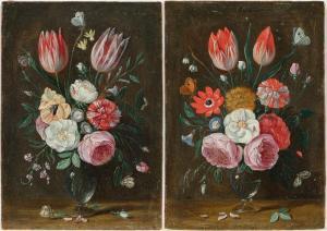 van KESSEL Jan I 1626-1679,Bouquets of roses, anemones and carnations,Galerie Koller CH 2024-03-22