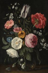 van KESSEL Jan I 1626-1679,Roses, a tulip, a peony, a cherry blossom and a ce,Christie's 2024-01-31