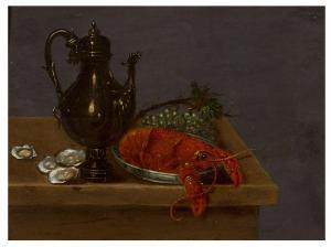 van KESSEL Jan II 1641-1680,Nature morte aux huîtres, homard, grappe de raisin,Aguttes FR 2024-03-21
