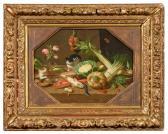van KESSEL Jan III 1654-1708,Still Life with Flowers, Fruit, Fish and Two Cats,Lempertz 2022-11-19