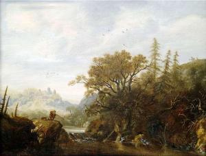VAN KNIBBERGEN catharina,River landscape with a huntsman,17th,Nagel DE 2010-10-06