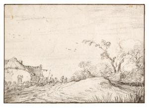 van KNIBBERGEN François 1597-1670,Country Road, with buildings to the left,1629,Sotheby's 2023-07-05