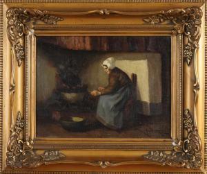 van LANGEN Hendrik. Johan. Fr. 1874-1964,Peasant woman by fireplace,Twents Veilinghuis NL 2020-10-22