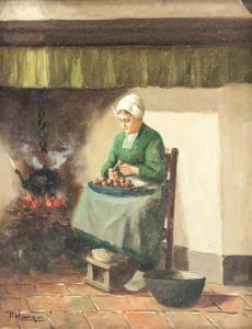van LANGEN Hendrik. Johan. Fr. 1874-1964,Portrait of a woman peeling potat,19th century,888auctions 2021-01-14