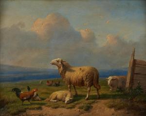 van LEEMPUTTEN Cornelis 1841-1902,Sheep and Chickens in a Summer Pasture,1865,Skinner US 2023-03-16