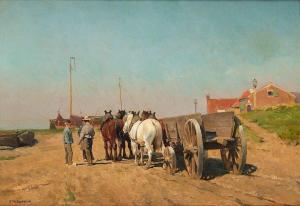 van LEEMPUTTEN Frans 1850-1914,Chariot arrivant à la mer du Nord,Horta BE 2022-09-05