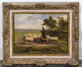 van LEEMPUTTEN Jean Baptiste 1831-1924,Shepherd with Sheep,Hindman US 2016-08-17