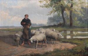 van LEEMPUTTEN Jef Louis 1865-1948,Female shepherd in landscape,Bernaerts BE 2017-10-09