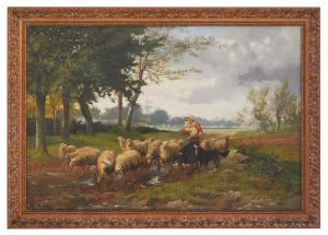 van LEEMPUTTEN Jef Louis 1865-1948,Shepherdess and Herd of Sheep,New Orleans Auction US 2023-05-20