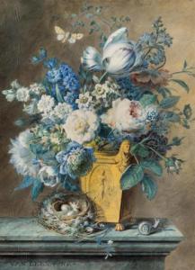 Van LEEN Willem 1753-1825,A still life with flowers in a vase, a bird's nest,Venduehuis 2022-11-16