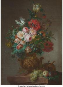 Van LEEN Willem 1753-1825,Still life with tulips and peonies in a vase on a ,Heritage US 2023-12-07