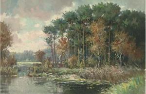 VAN LEEUWEN J 1900-1900,A lake with a woodland and fields beyond,Christie's GB 2006-01-11