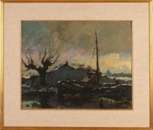 van LERVEN Gerard 1885-1966,Zeilboot bij knotwilg in de sneeuw,Twents Veilinghuis NL 2020-04-23