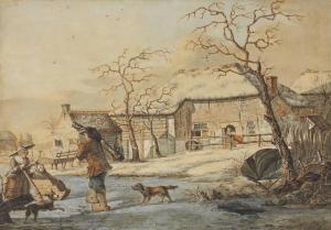 van LEXMOND Johannes 1769-1838,Figures on an frozen pond, cottages beyond,Christie's GB 2013-01-31