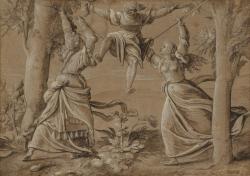 VAN LEYDEN Aertgen, Aert Claesz 1498-1564,Deux femmes se disputant les faveurs d'un,1532,Christie's 2025-03-26