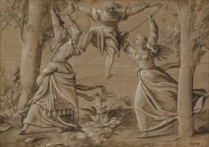 VAN LEYDEN Aertgen, Aert Claesz 1498-1564,Deux femmes se disputant les faveurs d'un,1532,Christie's 2025-03-26