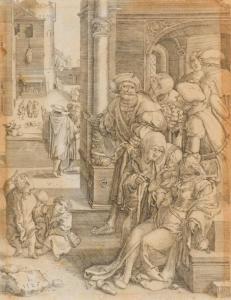 van LEYDEN Lucas 1494-1533,Le poète Virgile accroché dans son panier,Joron-Derem FR 2018-05-30