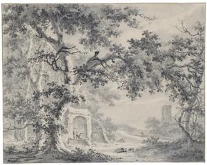 van LIENDER Paulus 1731-1797,WOODED LANDSCAPE WITH TWO MEN BY A WELL,Sotheby's GB 2019-01-30