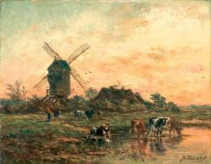 van LOKHORST Johan Nicolaas 1837-1929,vaches au moulin près de dordrecht,Mercier & Cie FR 2006-12-10