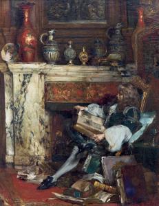 VAN MAASDIJK Alexander Henri Robert 1856-1931,Reading by the fire,1880,Venduehuis NL 2019-05-22