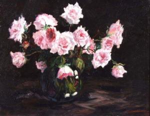 VAN MAEKELBERGHE JOSEPH 1900-1900,Still life of pink roses in a glass vase,1934,Mallams 2012-02-16