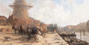 van MASTENBROEK Johann Hendrik 1875-1945,Moored boats by a quay in Schiedam,Venduehuis NL 2023-11-14