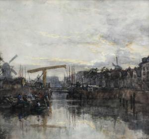 van MASTENBROEK Johann Hendrik,View of a port, possibly Rotterdam,1909,Woolley & Wallis 2024-03-06