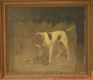 VAN MECHELEN Albert 1877-1937,Hunting Dog and Two Cats with Saucer of Milk,Skinner US 2010-11-10