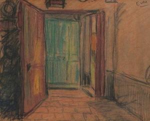 van MIEGHEM Eugeen 1875-1930,Interieur met vrouw achter de deur,Bernaerts BE 2017-12-13