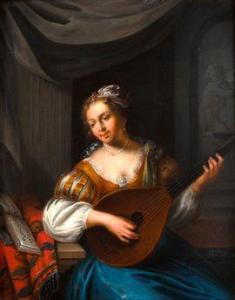van MIERIS Frans II 1689-1763,La joueuse de mandoline,Aguttes FR 2021-11-25
