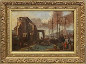 van MINDERHOUT Hendrik,Mediterraner Seehafen mit ankernden Schiffen und r,1675,Schloss 2021-09-04