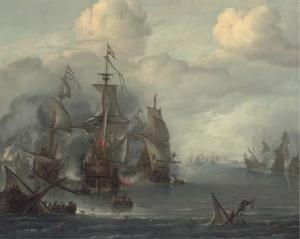 van MINDERHOUT Hendrik 1632-1696,The Battle of The Sound,1650,Christie's GB 2005-05-25