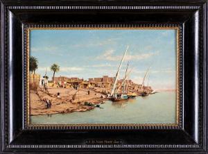 van MOER Jean Baptiste 1819-1884,Villaggio ai bordi del Nilo,1881,Casa d'Aste Arcadia IT 2023-03-29