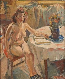 VAN MOL Pieter 1906-1988,Jeune femme nue à la lecture,Horta BE 2016-06-20