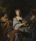 van MUSSCHER Michiel 1645-1705,PORTRAIT OF A LADY WITH HER DOG AND A MAID,Sotheby's GB 2012-01-27