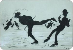 van MUYDEN Henri 1860-1936,Cartoon of ice skaters,Cheffins GB 2015-03-04