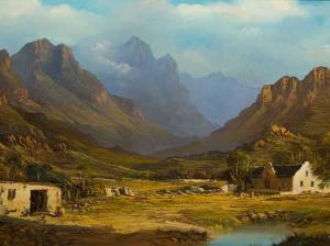 van niekerk cobus,Mountain Landscape with Cape Dutch Farmhouse,5th Avenue Auctioneers ZA 2015-06-21