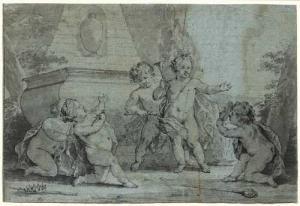 van NIJMEGEN Dionys 1705-1798,Five putti acting before a monument,Galerie Koller CH 2018-09-28