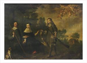 van NIWAEL Jan Rutgers 1595-1674,PORTRAIT D'UNE FAMILLE DE CHASSEUR SUR FOND,1661,Anaf Arts Auction 2005-06-12