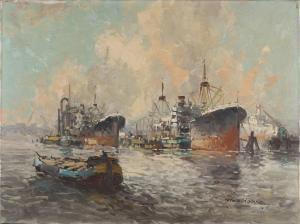 VAN NORDEN Wim 1917-2001,Hafenansicht von Rotterdam,Twents Veilinghuis NL 2021-01-07