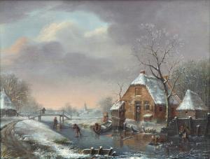 van Opstal Andreas Johannes,A Dutch winter scene with skaters and farmers on a,Venduehuis 2018-05-30