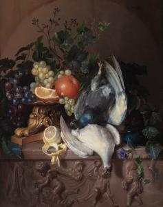 Van OS Georgius Jacobus J.,Fruits and Poultry on a Stone Ledge,AAG - Art & Antiques Group 2023-12-11