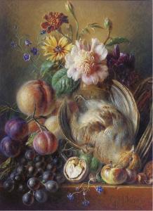 Van OS Georgius Jacobus J.,Partridge, prunes, peaches, grapes and flowers in ,Christie's 2003-10-28