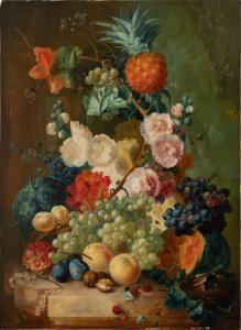 van OS Jan 1744-1808,Still life of flowers and fruit arranged on a marb,Sotheby's GB 2023-04-05
